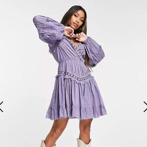 NWOT ASOS pintuck lace mini dress in dusky lilac  boho